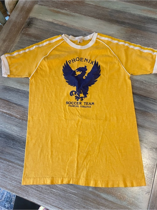 Tops - Vintage 70s Phoenix Soccer Team Fairfax Virginia yellow t-shirt blue phoenix XS